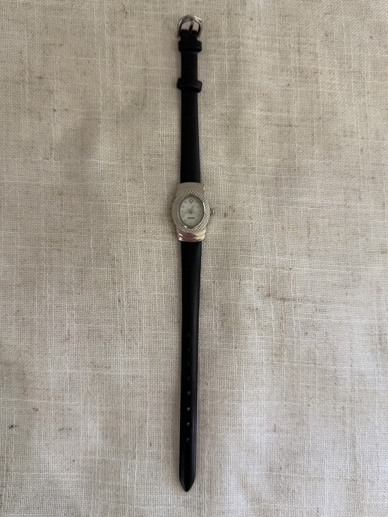 Accessories - Diamond Accent Slim Black Leather Strap Watch with Silver Oval Face